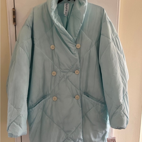 New Free People Puffer Coat light mint green Size medium - Picture 13 of 16